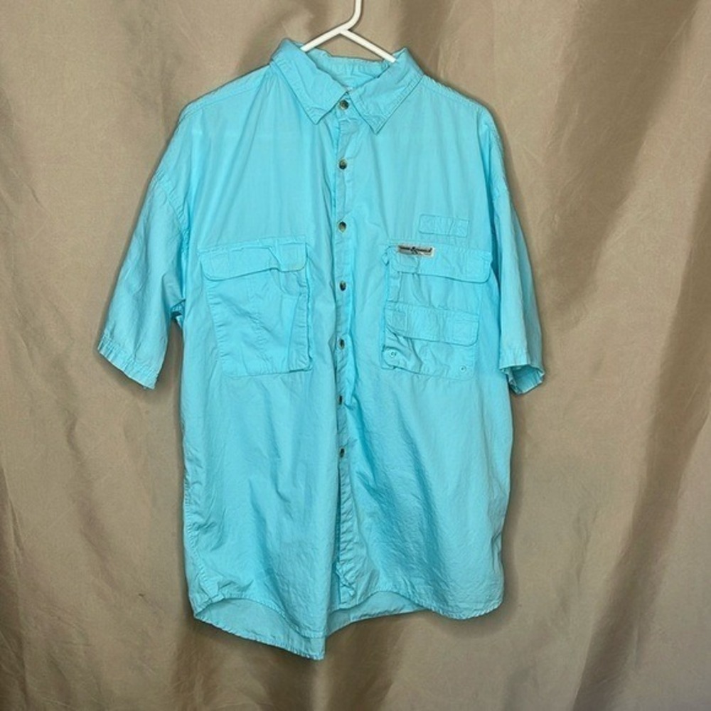 Hook & Tackle button down fishing dress shirt.  Soft Blue Size XL